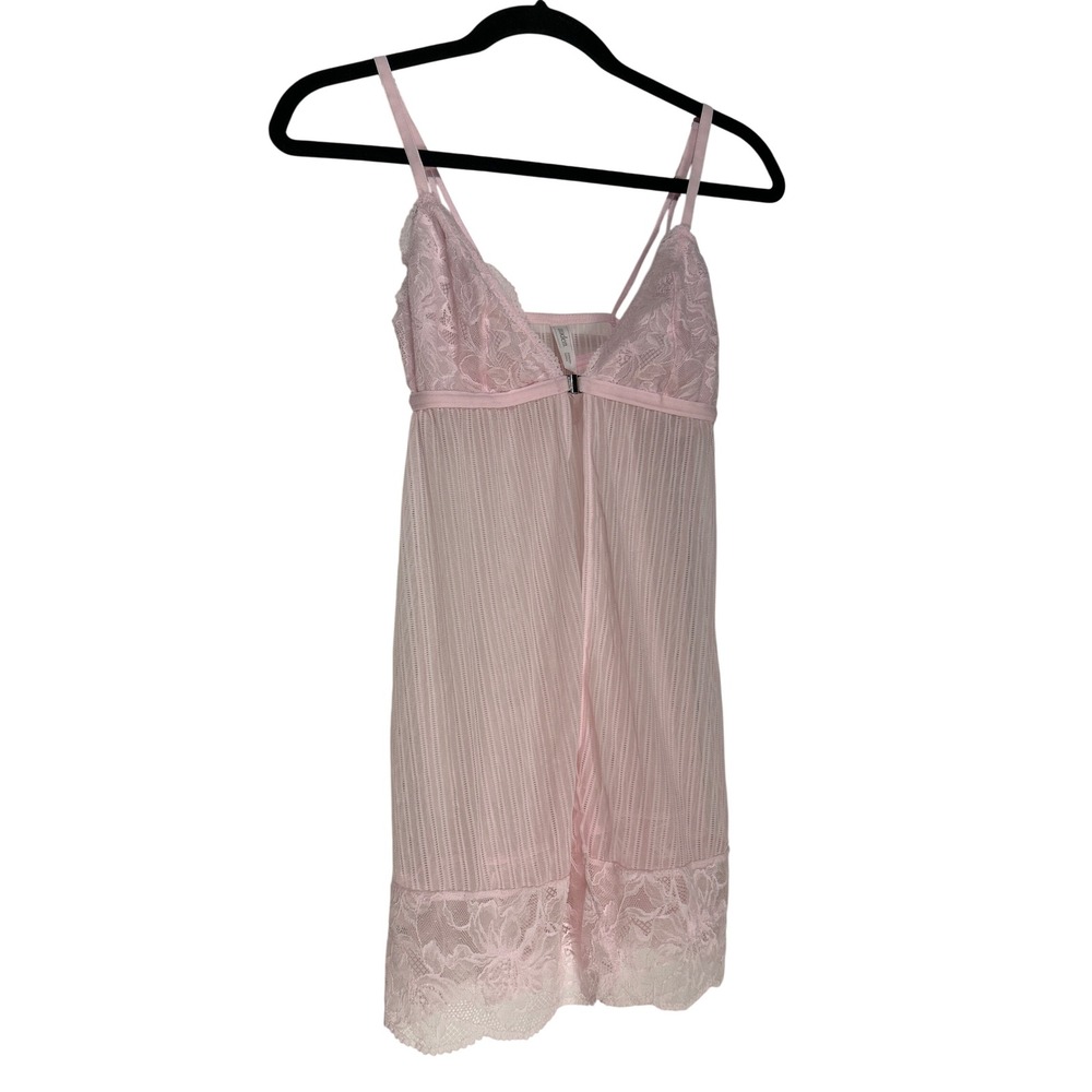 Auden Intimates Pink Lace Babydoll Open Front Mesh Chemise Lingerie Size S EUC